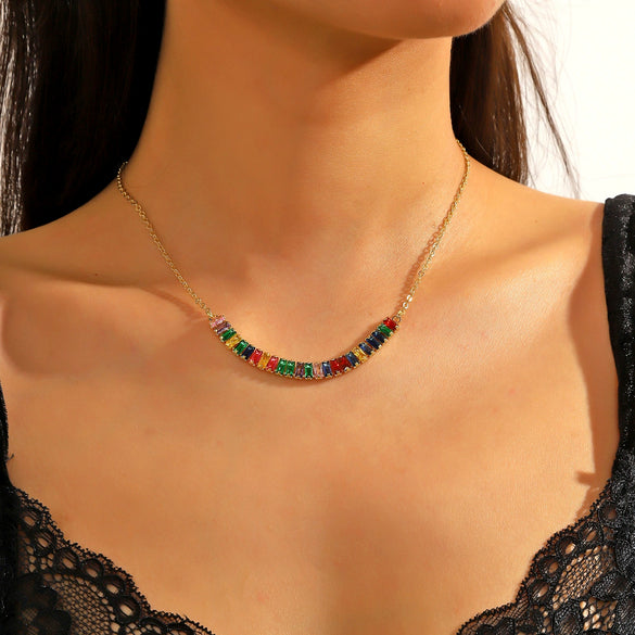 Necklace Jewelry Zircon And Organic Glass Rhombus Geometric Inlaid Simple Style For Women Ochain