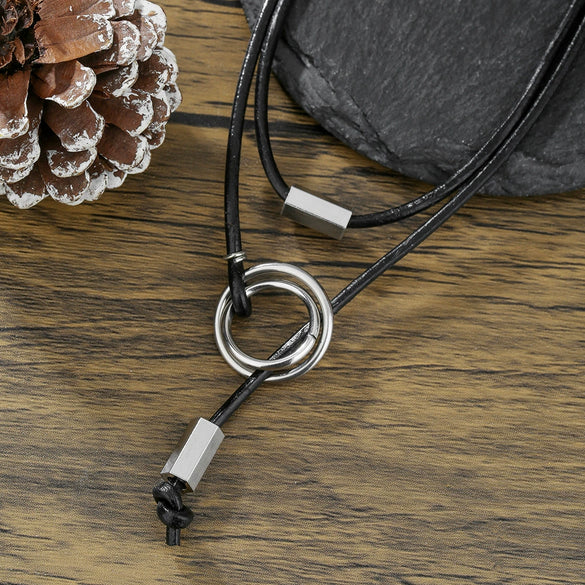 Necklace Leather Alloy Geometric Doublecircle Tassel Handmade