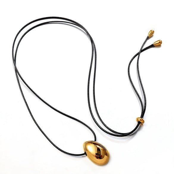 Necklace Leather Rope Pearl Goldplated Artificial Gemstones Semiprecious Stones 316L Stainless Steel Drop Shape Vervain Chain Women's