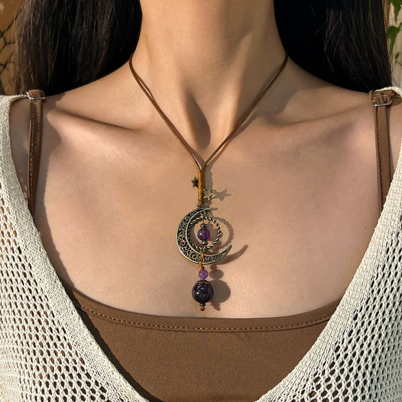 Necklace Leather Wax Thread Alloy Chalcedony Tiger Stone Geometric Handmade Women