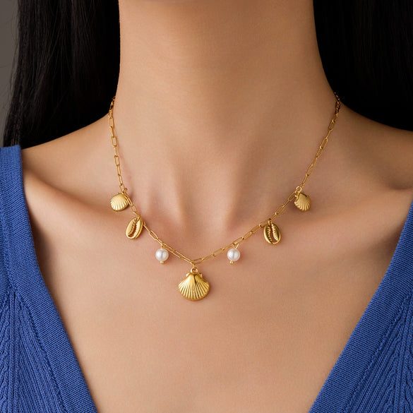 Necklace Marine Series Titanium Steel Shell Pearl Pendant Electroplated Stainless Steel 18K For Women