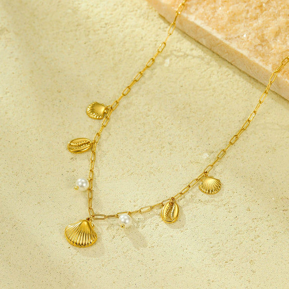 Necklace Marine Series Titanium Steel Shell Pearl Pendant Electroplated Stainless Steel 18K For Women