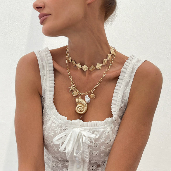 Necklace Metal Alloy Imitation Pearl Iron Sheet Animal Zodiac Geometric Starfish Scallop Shell Conch Electroplating
