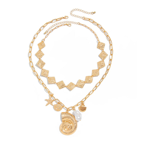 Necklace Metal Alloy Imitation Pearl Iron Sheet Animal Zodiac Geometric Starfish Scallop Shell Conch Electroplating