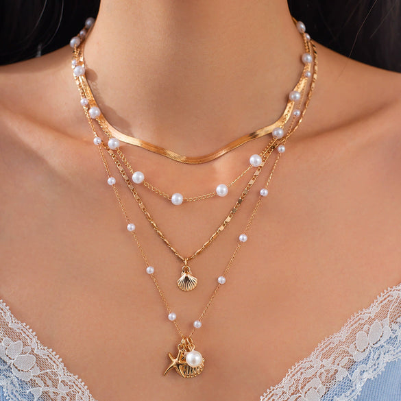 Necklace Metal Alloy Imitation Pearl Snake Bone Chain Ocean Style Animal Zodiac Geometric Electroplated
