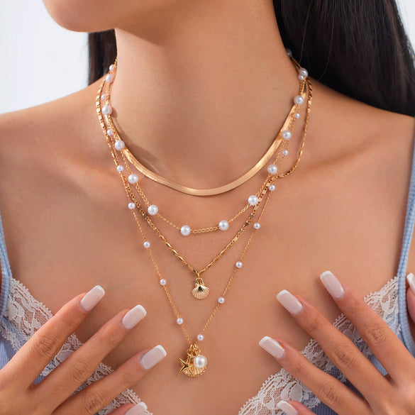 Necklace Metal Alloy Imitation Pearl Snake Bone Chain Ocean Style Animal Zodiac Geometric Electroplated