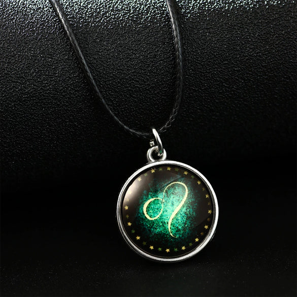 Necklace Metal Bamboo Chain Organic Glass Pendant Constellation Electroplating