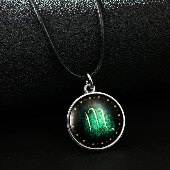 Necklace Metal Bamboo Chain Organic Glass Pendant Constellation Electroplating