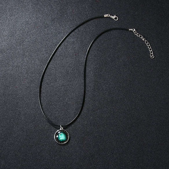 Necklace Metal Bamboo Chain Organic Glass Pendant Constellation Electroplating