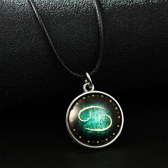 Necklace Metal Bamboo Chain Organic Glass Pendant Constellation Electroplating