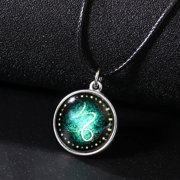 Necklace Metal Bamboo Chain Organic Glass Pendant Constellation Electroplating