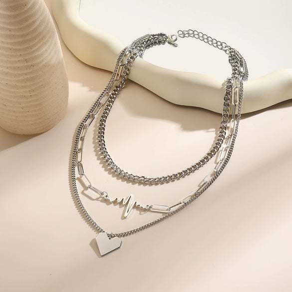 Necklace Metal Heart Pendant Wave Pattern Electroplating For Women