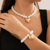 Necklace Metal Imitation Pearl Plastic Heart Shaped Ball Chain Electroplated
