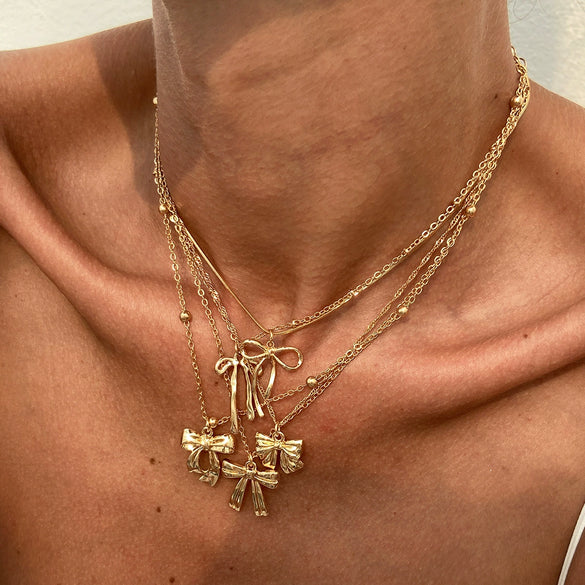 Necklace Metal Ribbon Bow Imitation Pearl Heart Shape Alloy Copper Electroplated