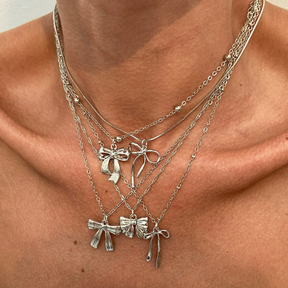 Necklace Metal Ribbon Bow Imitation Pearl Heart Shape Alloy Copper Electroplated