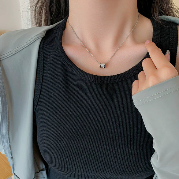 Necklace Mixed Gem Inlay Titanium Steel Geometric Pendant For Women