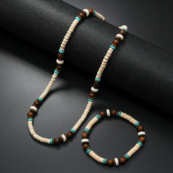 Necklace Mixed Material Wooden Beads Geometric Handmade For Men
