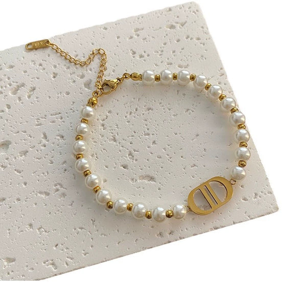 Necklace Multilayer Baroque Imitation Pearl Ball Chain Titanium Steel Geometric Electroplating Women