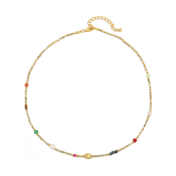 Necklace Multiple Gemstones Natural Freshwater Pearls Copper Geometric Handmade