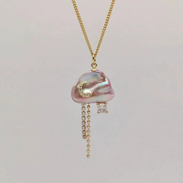 Necklace Natural Baroque Pearl Moon Star Pendant Copper Electroplating