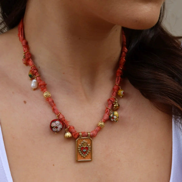 Necklace Natural Freshwater Pearl Copper Geometric Heart Multipendant Electroplating