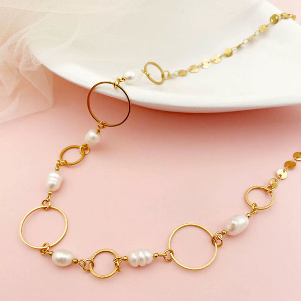 Necklace Natural Freshwater Pearl Disc Bohemian Style Titanium Steel Stainless Steel Twisted Chain Electroplating Jewelry