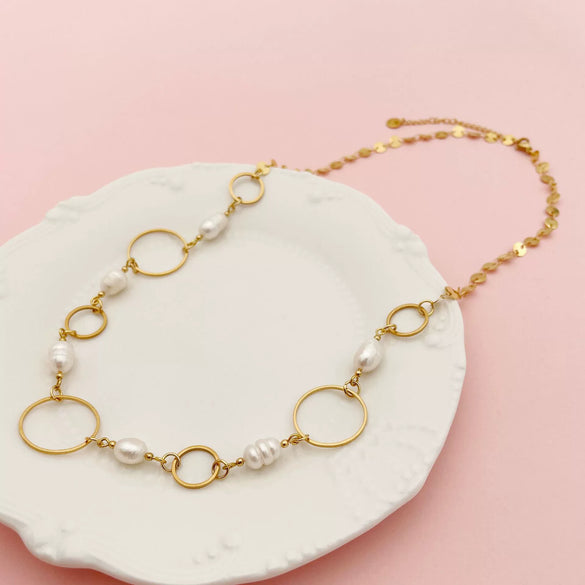 Necklace Natural Freshwater Pearl Disc Bohemian Style Titanium Steel Stainless Steel Twisted Chain Electroplating Jewelry