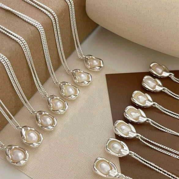 Necklace Natural Freshwater Pearl Irregular Copper Geometric Electroplating Luxury Niche Design