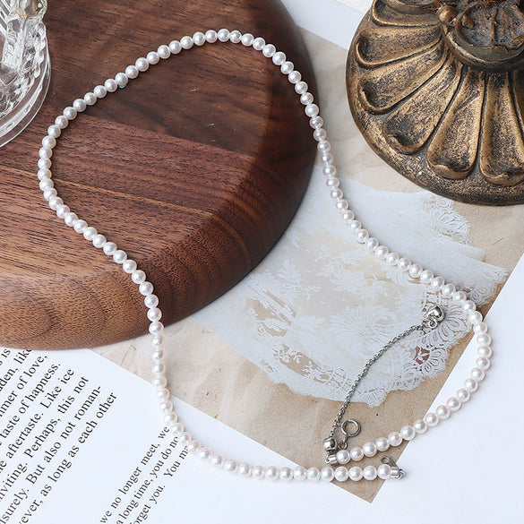 Necklace Natural Freshwater Pearl Round 925 Silver Buckle Classic Versatile