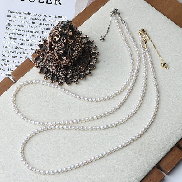 Necklace Natural Freshwater Pearl Round 925 Silver Buckle Classic Versatile