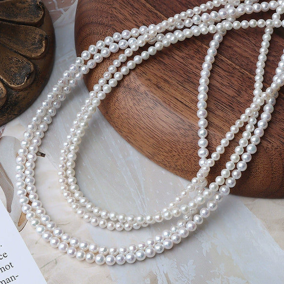 Necklace Natural Freshwater Pearl Round 925 Silver Buckle Classic Versatile