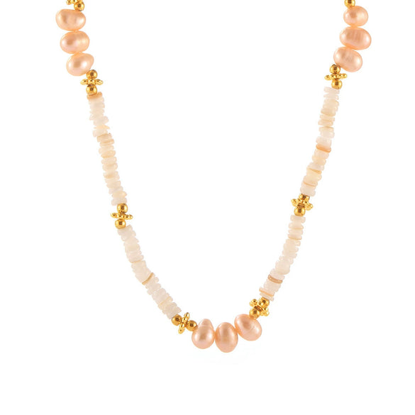 Necklace Natural Freshwater Pearl Shell Beaded 316L Stainless Steel 18K Gold Plated Geometric Sweet Design