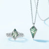 Necklace Natural Geometric Green Moss Stone S925 Silver Inlaid With Water Grass Agate Retro Style