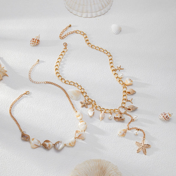 Necklace Natural Shell Conch Imitation Pearl Metal Starfish Alloy Pendant Geometric Constellation Electroplated