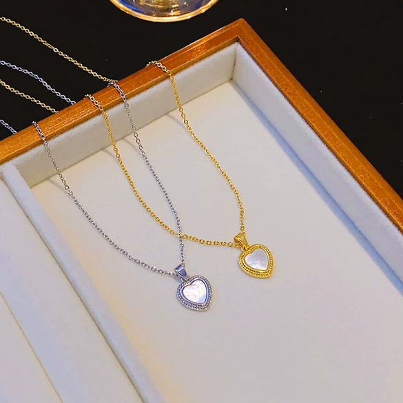 Necklace Natural Shell Heart Titanium Steel Copper Gold Electroplated Geometric Style