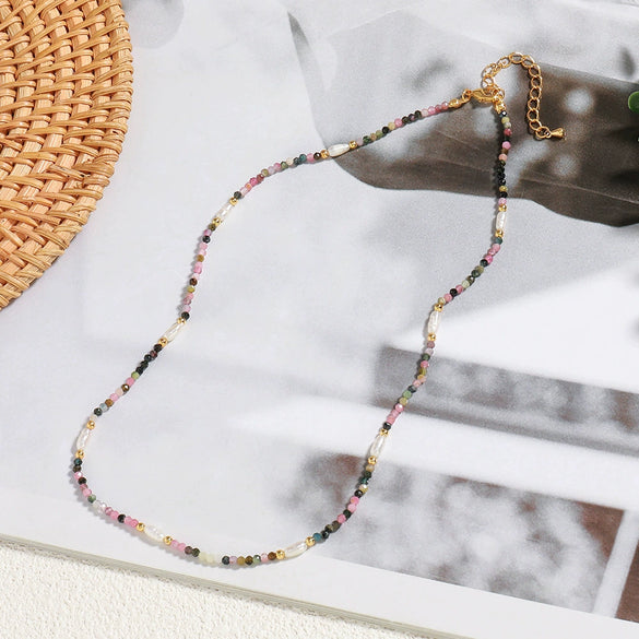 Necklace Natural Stone Beaded Freshwater Pearl Stainless Steel Geometric Handmade For Women