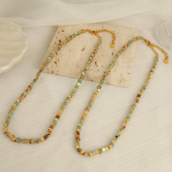 Necklace Natural Stone Beaded 316L Stainless Steel Electroplated Fashion Regular Chain