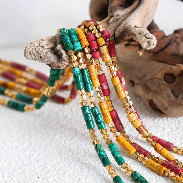 Necklace Natural Stone Beads Titanium Steel Geometric Electroplating Women's Fashion Jewelry