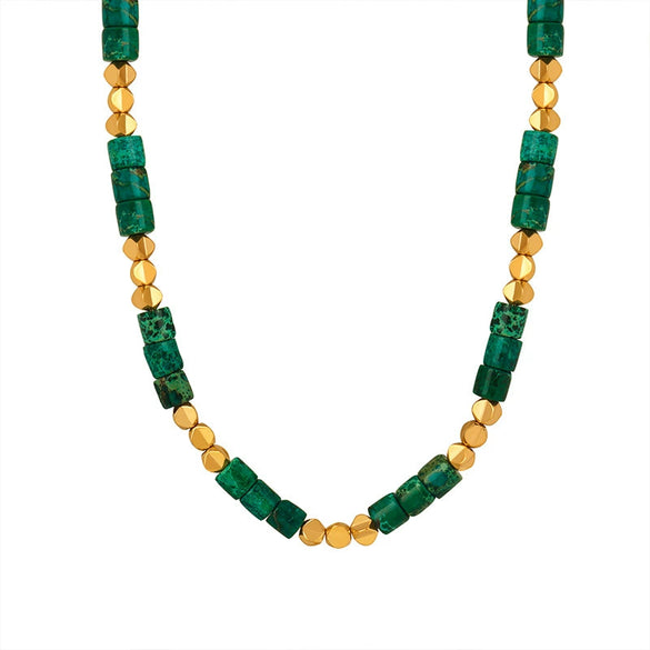 Necklace Natural Stone Beads Titanium Steel Geometric Electroplating Women's Fashion Jewelry