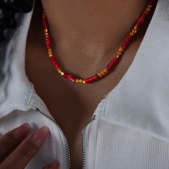 Necklace Natural Stone Beads Titanium Steel Geometric Electroplating Women's Fashion Jewelry