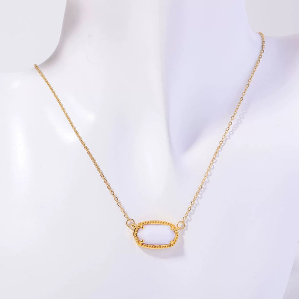 Necklace Natural Stone Crystal Pendant Copper Geometric Punk Style Electroplating Light Luxury Real Gold Color Preservation