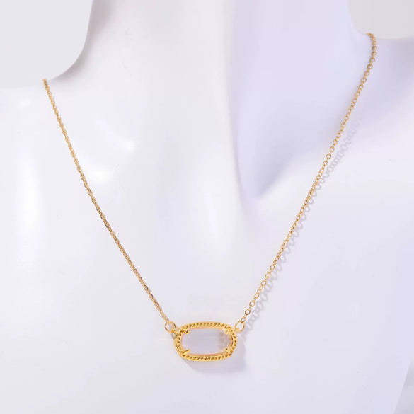Necklace Natural Stone Crystal Pendant Copper Geometric Punk Style Electroplating Light Luxury Real Gold Color Preservation