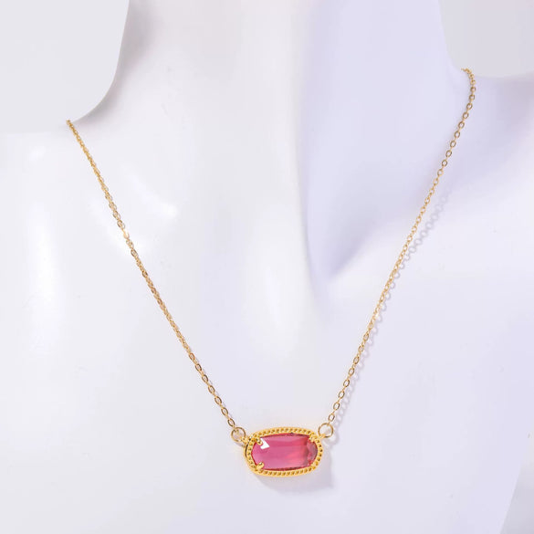 Necklace Natural Stone Crystal Pendant Copper Geometric Punk Style Electroplating Light Luxury Real Gold Color Preservation