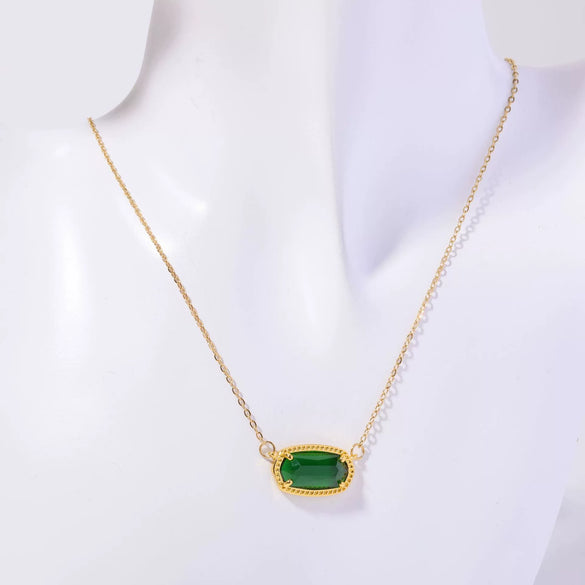 Necklace Natural Stone Crystal Pendant Copper Geometric Punk Style Electroplating Light Luxury Real Gold Color Preservation