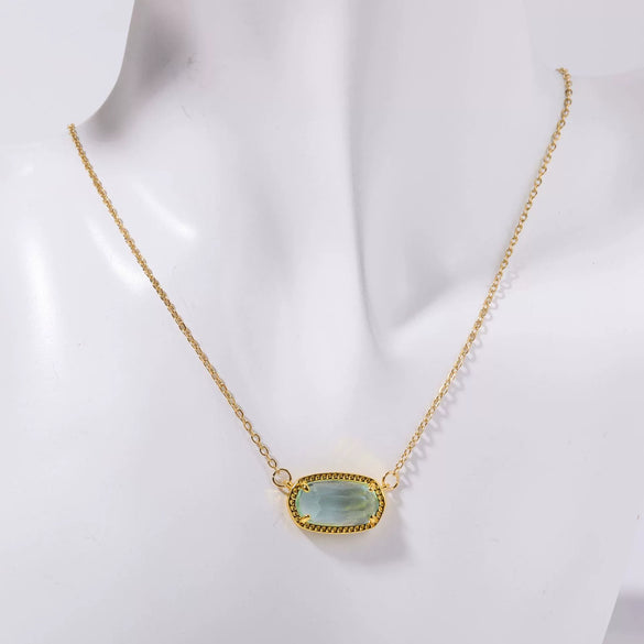 Necklace Natural Stone Crystal Pendant Copper Geometric Punk Style Electroplating Light Luxury Real Gold Color Preservation