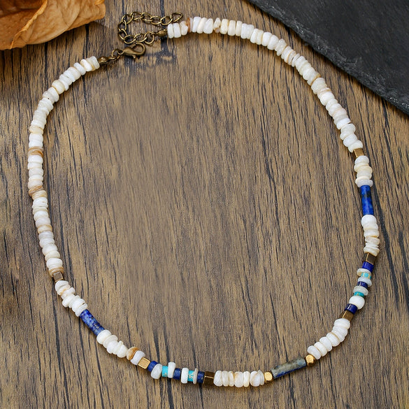 Necklace Natural Stone Freshwater Shell Beaded Maillard Style Stainless Steel Geometric Oshaped Chain Handmade