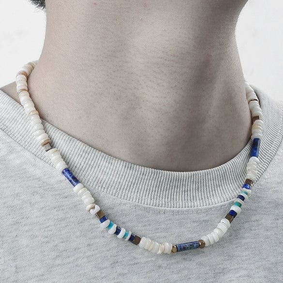 Necklace Natural Stone Freshwater Shell Beaded Maillard Style Stainless Steel Geometric Oshaped Chain Handmade