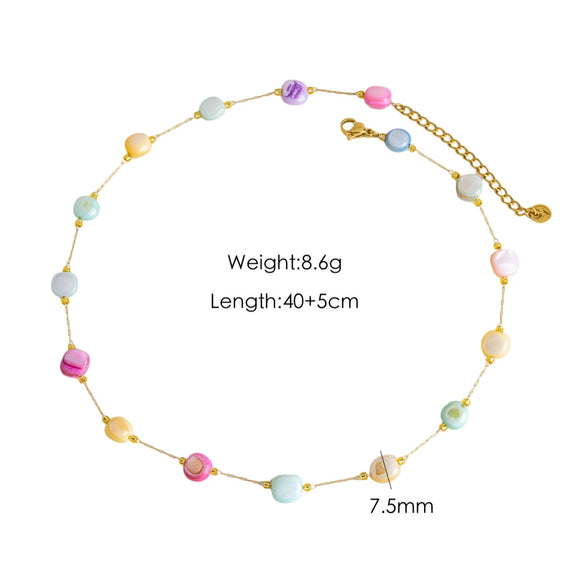 Necklace Natural Stone Shell Beaded Geometric Handmade