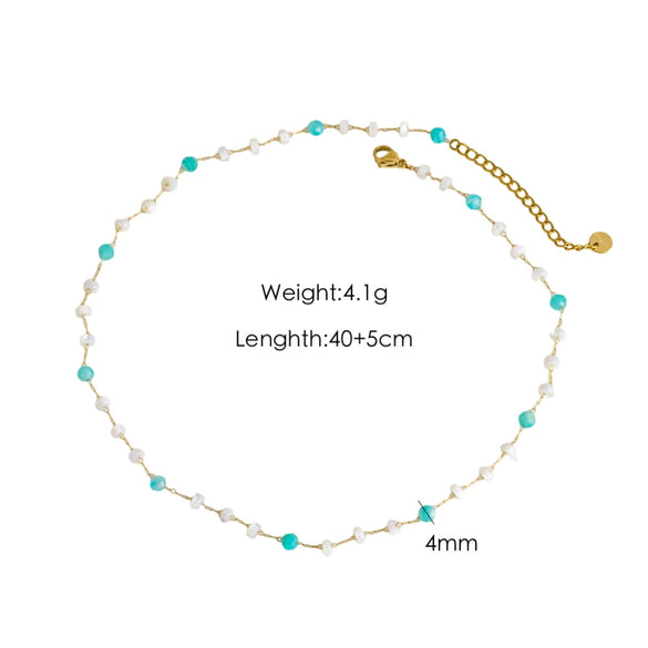 Necklace Natural Stone Shell Beaded Geometric Handmade