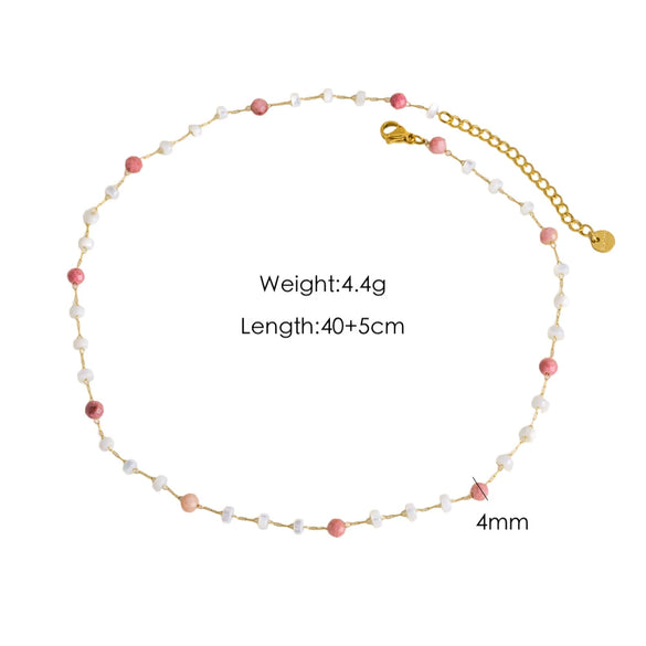 Necklace Natural Stone Shell Beaded Geometric Handmade